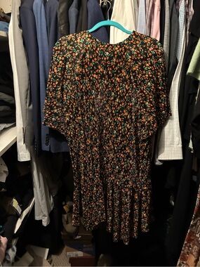 ASOS Black Midi Dress with Orange and Green Floral Print